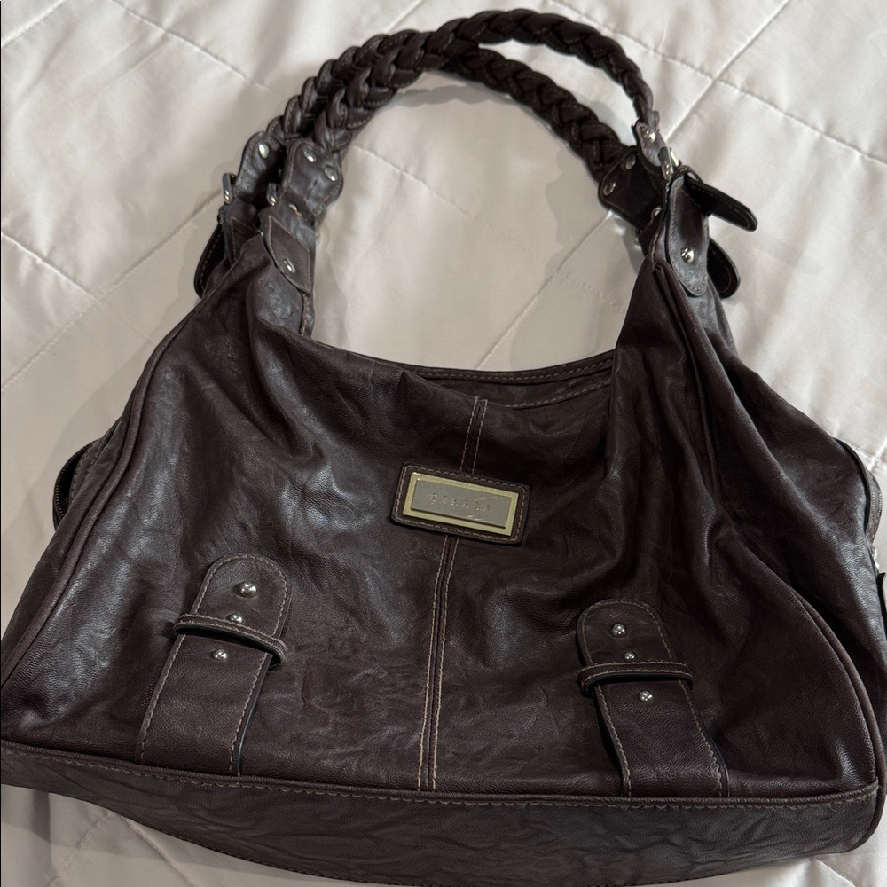 Strada Dark Brown Braided-Handle Shoulder Bag